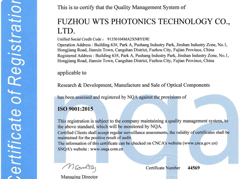 WTS は ISO 9001:2008 から ISO 9001:2015 に正常に移行しました。
